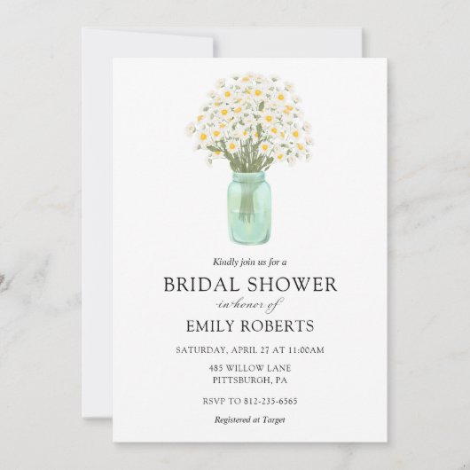 Daisies in Mason Jar Bridal Douche uitnodiging (Voorkant)