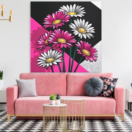 Daisies in Pink and White  Canvas Afdruk (Insitu (Woonkamer))