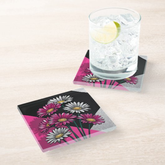 Daisies in Pink and White  Glazen Onderzetter (Schuin)