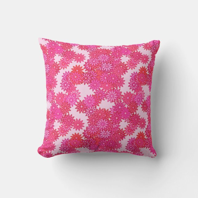 Daisies in tinten roze en fuchsia kussen (Voorkant)