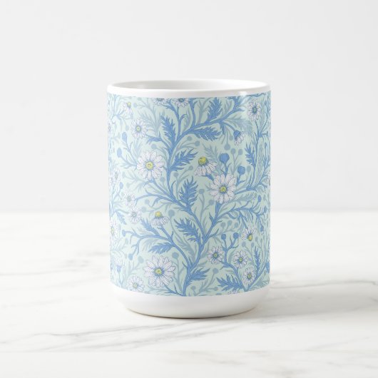 Daisies in white and blue on sea glass magische mok (Midden)