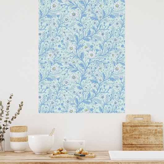 Daisies in white and blue on sea glass poster (Keuken)
