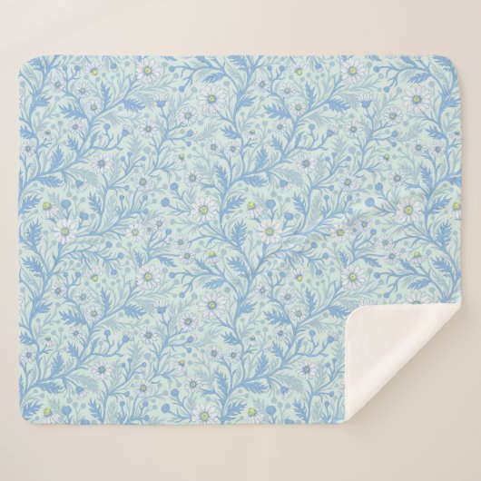 Daisies in white and blue on sea glass sherpa deken (Voorkant (horizontaal))