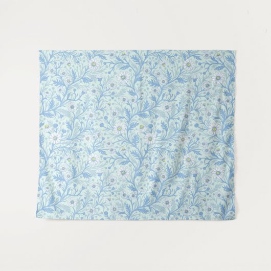 Daisies in white and blue on sea glass wandkleed (Voorkant (horizontaal))