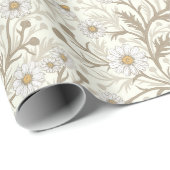 Daisies in white and brown on off white cadeaupapier (Rol Hoek)