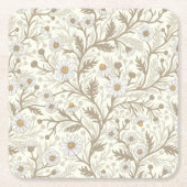 Daisies in white and brown on off white kartonnen onderzetters (Voorkant)