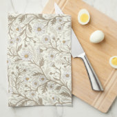 Daisies in white and brown on off white theedoek (Quarter Fold)