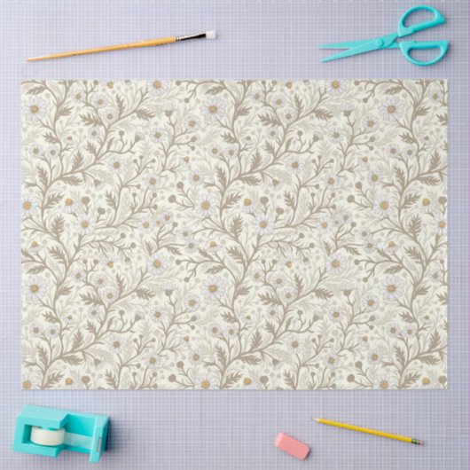 Daisies in white and brown on off white tissuepapier (Craft)