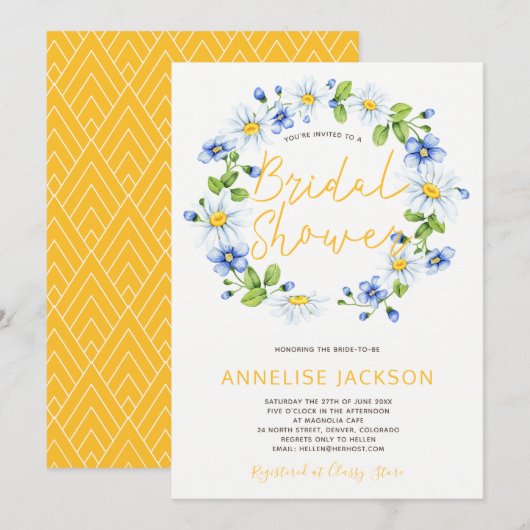 Daisies krans geel blauw vrijgezellenfeest kaart (Voorkant / Achterkant)