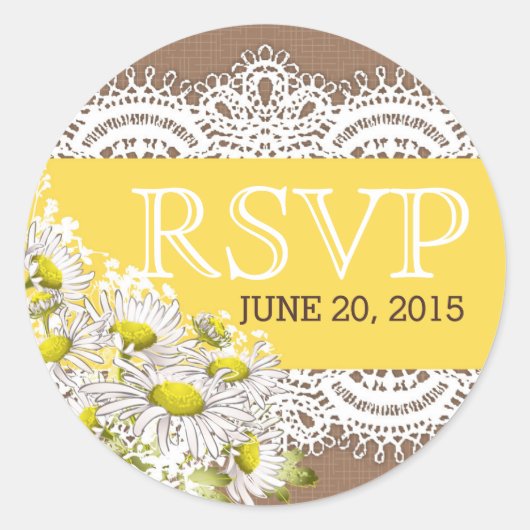 Daisies Lace Burlap Rustiek RSVP Label (Voorkant)