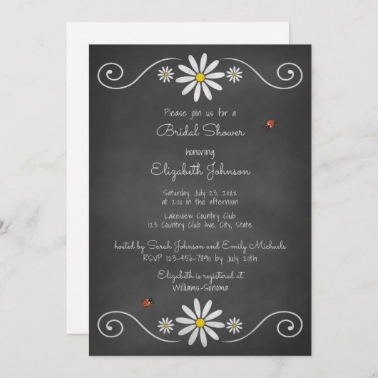 Daisies Ladybugs Rustic Chalkboard Vrijgezellenfee Kaart (Voorkant / Achterkant)