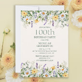 Daisies Lavendel Gele Wildbloemen 100e verjaardag Kaart