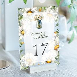 Daisies Mason Jar Wedding Acrylic Table Number Acryl Uitnodigingen