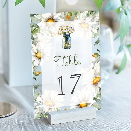 Daisies Mason Jar Wedding Acrylic Table Number Acryl Uitnodigingen