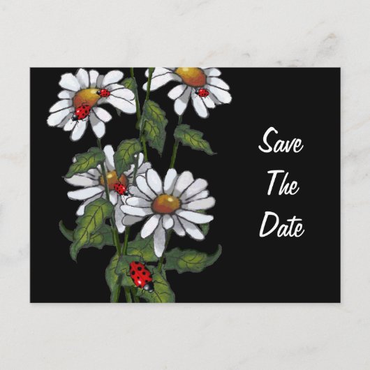 Daisies met lieveheersbeestjes: Bloemen: Save the Aankondigingskaart (Voorkant)