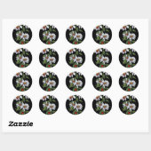 Daisies met lieveheersbeestjes op zwart: kunst ronde sticker (Vel)