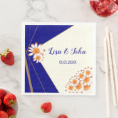 Daisies Moderne Marine Blauw en Gouden Bruiloft Servet (Insitu)