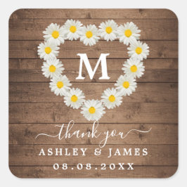  Daisies Monogram Weddenschap Bedankt Vierkante Sticker