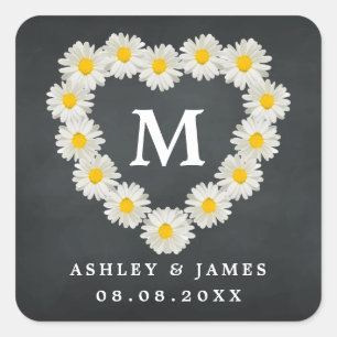  Daisies Monogram Wedding Chalkboard Vierkante Sticker