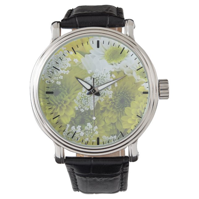 Daisies, Mums en Queen Anne's Lace Bouquet Horloge (Voorkant)
