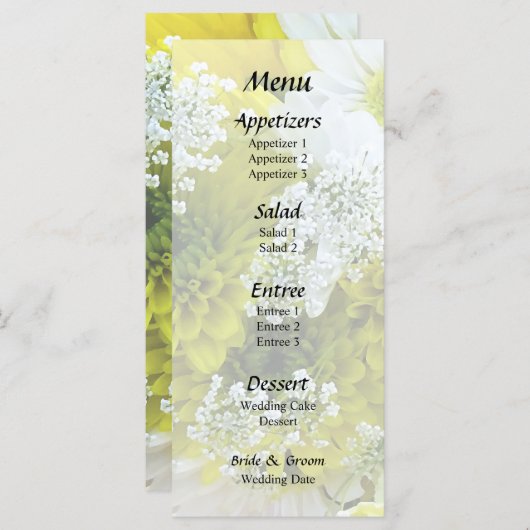 Daisies, Mums en Queen Anne's Lace Bouquet Menu (Voorkant / Achterkant)