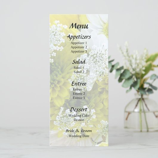 Daisies, Mums en Queen Anne's Lace Bouquet Menu (Staand voorkant)