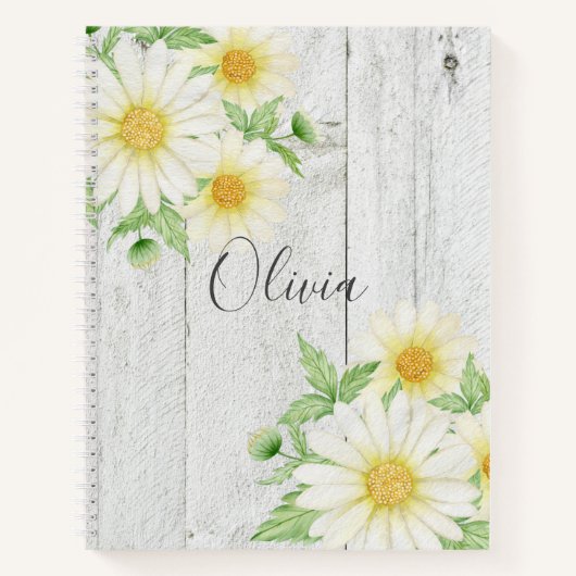Daisies Name Rustic Wood Notitieboek (Voorkant)