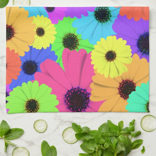 Daisies of Marigolds Kleurrijk Psychedelisch Patro Theedoek (Gevouwen)