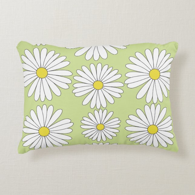 Daisies_Olive Green Accent Kussen (Voorkant)