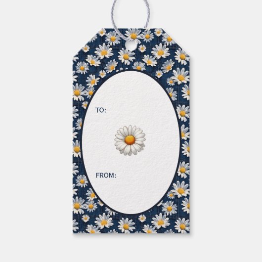 Daisies on Blue Denim Birthday  Cadeaulabel (Voorkant)