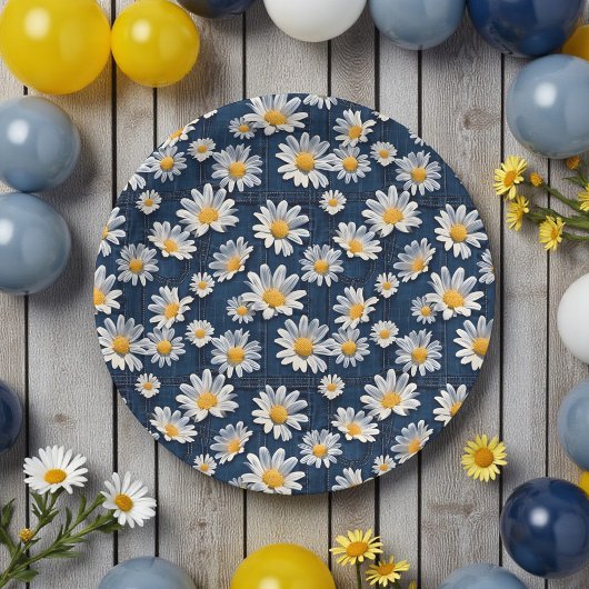Daisies on Blue Denim Birthday  Papieren Bordje