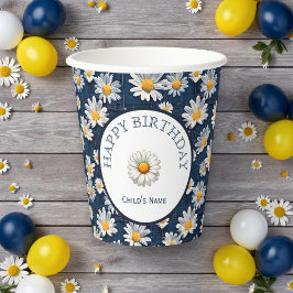 Daisies on Blue Denim Birthday Party Papieren Bekers