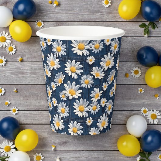 Daisies on Blue Denim Birthday Party Papieren Bekers