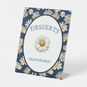 Daisies on Blue Denim Birthday  Reclamebord Met Voetstuk (Voorkant)