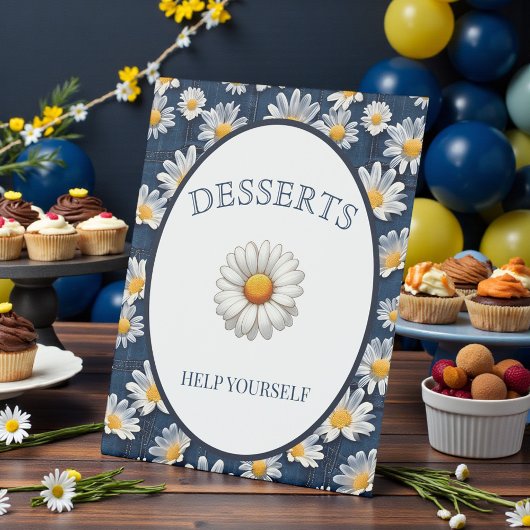 Daisies on Blue Denim Birthday  Reclamebord Met Voetstuk