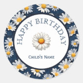 Daisies on Blue Denim Birthday  Ronde Sticker (Voorkant)