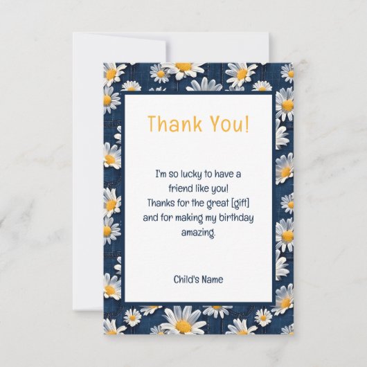 Daisies on Blue Denim Birthday Thank You Card Bedankkaart (Voorkant)
