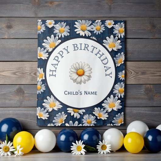Daisies on Blue Denim Birthday  Wandkleed