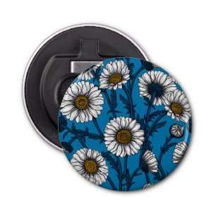 Daisies op blauw button flesopener