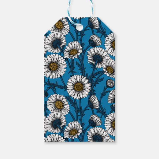 Daisies op blauw cadeaulabel (Voorkant)