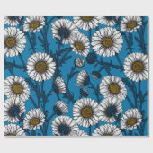 Daisies op blauw cadeaupapier (Vlak)