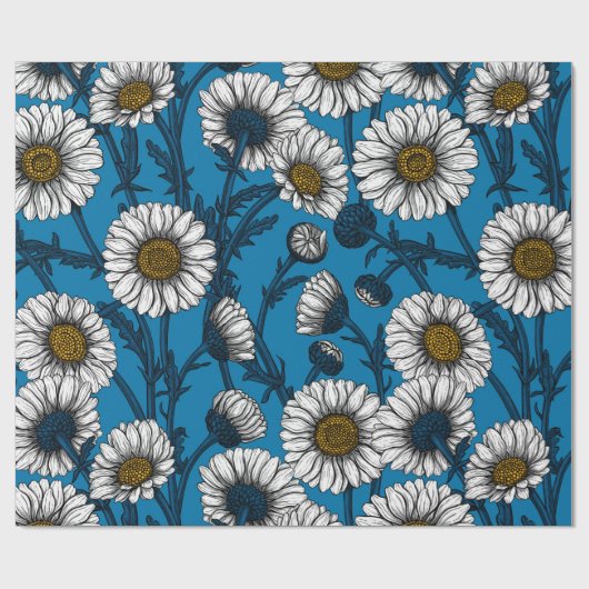 Daisies op blauw cadeaupapier (Vlak)