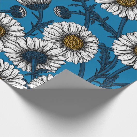 Daisies op blauw cadeaupapier (Hoek)