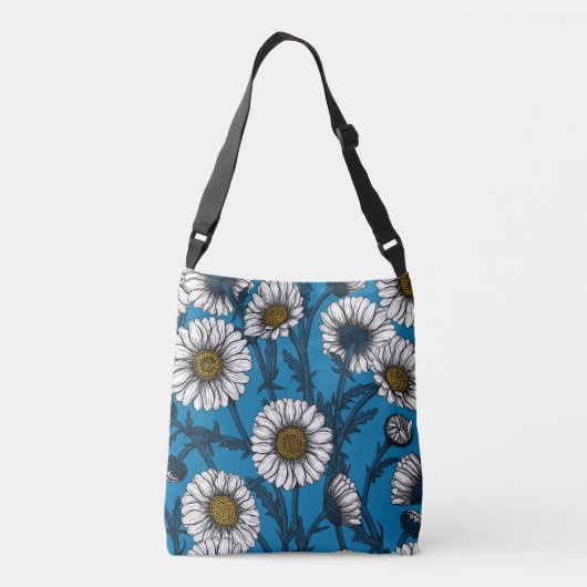 Daisies op blauw crossbody tas (Achterkant)