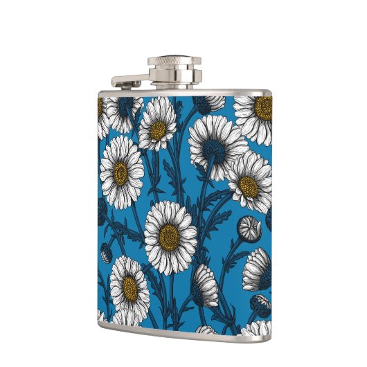 Daisies op blauw heupfles (Links)