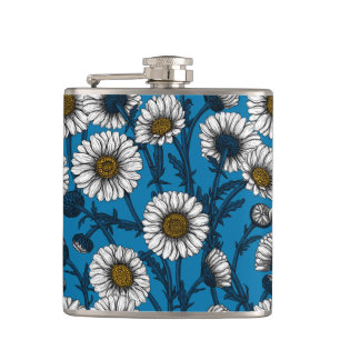 Daisies op blauw heupfles