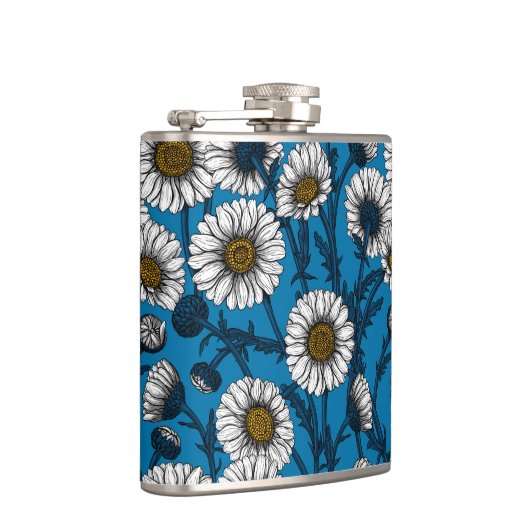 Daisies op blauw heupfles (Rechts)