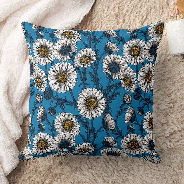 Daisies op blauw kussen (Deken)