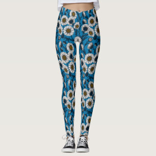 Daisies op blauw leggings