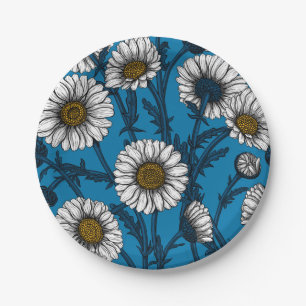 Daisies op blauw papieren bordje